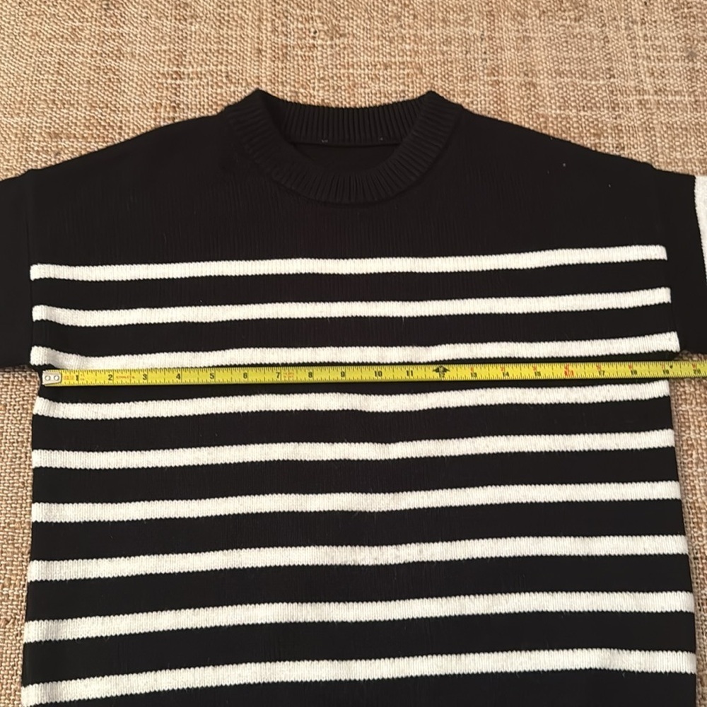 Black and White Striped Crew Neck Sweater Knit - Picture 4 of 6